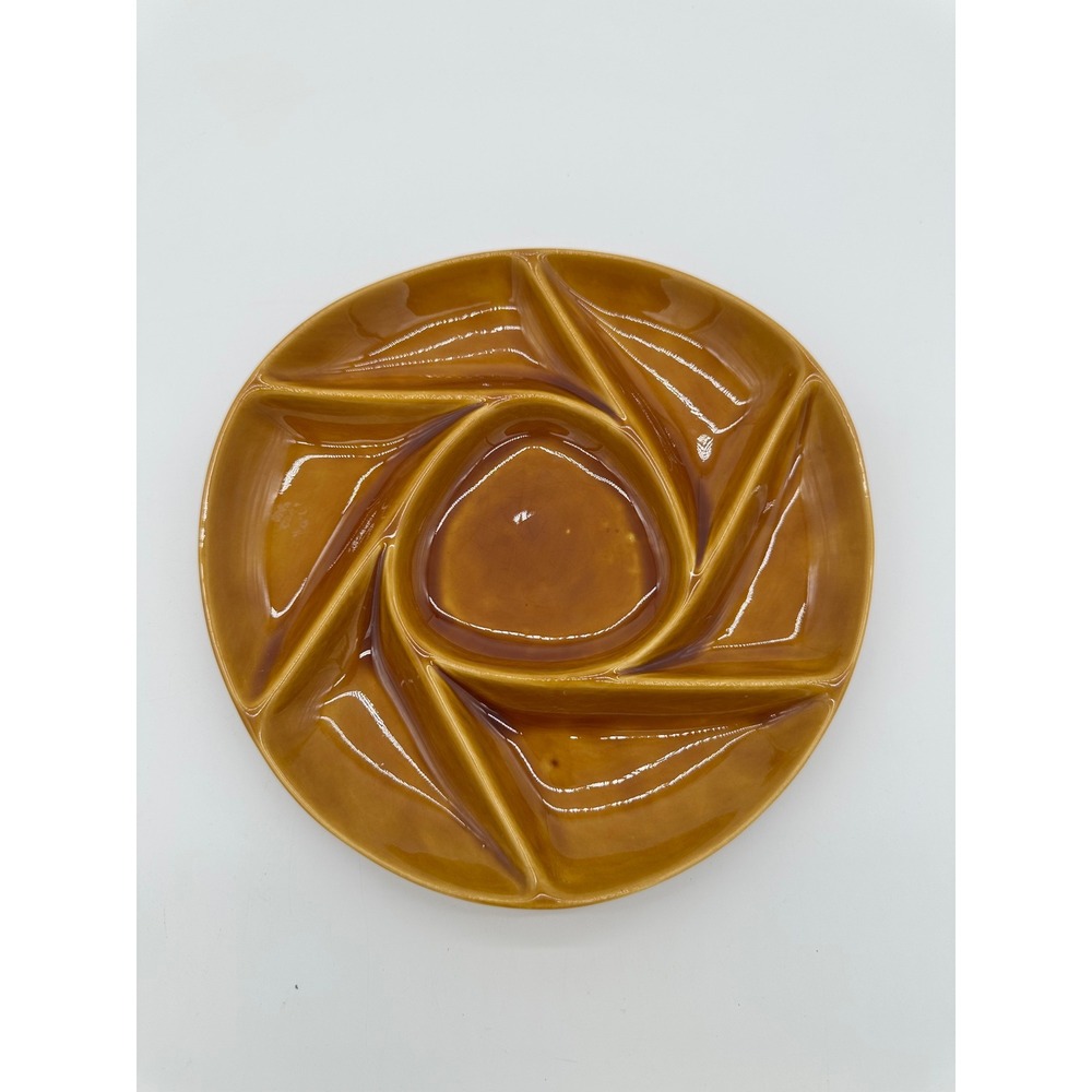 Longchamp Serving Plate Unisex Vintage Spiral Divided Ceramic Brown 9.5 in